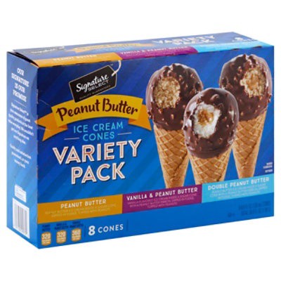 slide 1 of 1, Signature Select Ice Cream Cones Peanut Butter Vrty Pk, 8 ct; 4.6 fl oz