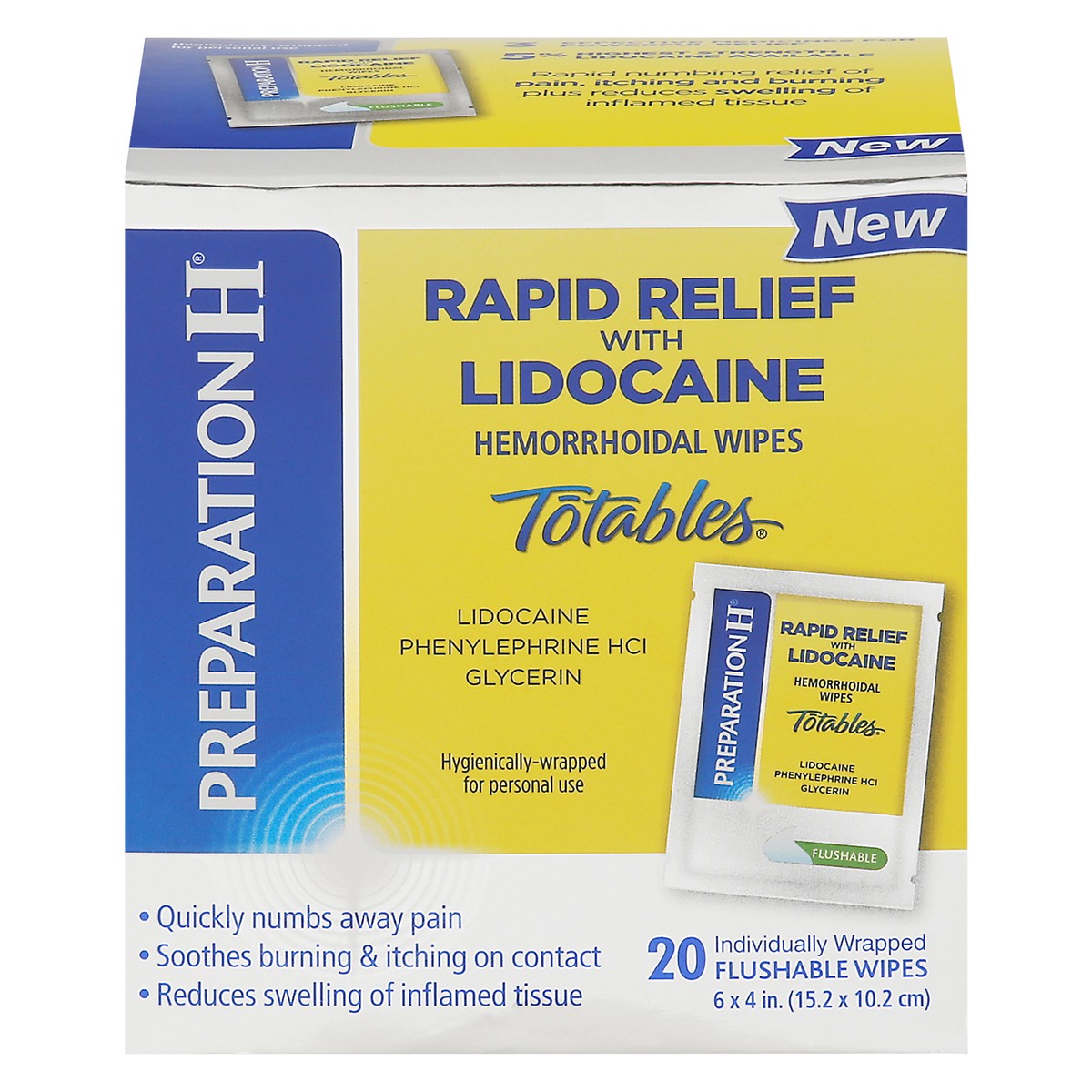 slide 10 of 13, Preparation H Rapid Relief Hemorrhoid Wipes with Lidocaine, Numbing Relief for Swelling, Pain, Burning and Itching - 20 Count, 20 ct