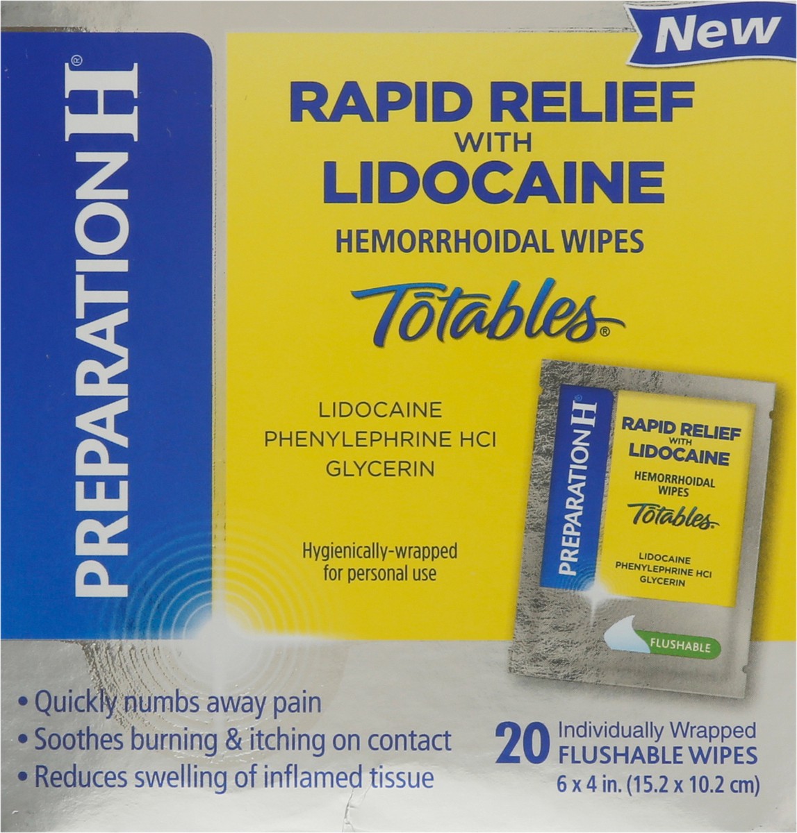 slide 9 of 13, Preparation H Rapid Relief Hemorrhoid Wipes with Lidocaine, Numbing Relief for Swelling, Pain, Burning and Itching - 20 Count, 20 ct
