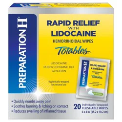 Preparation H Rapid Relief Hemorrhoid Wipes with Lidocaine, Numbing Relief for Swelling, Pain, Burning and Itching - 20 Count