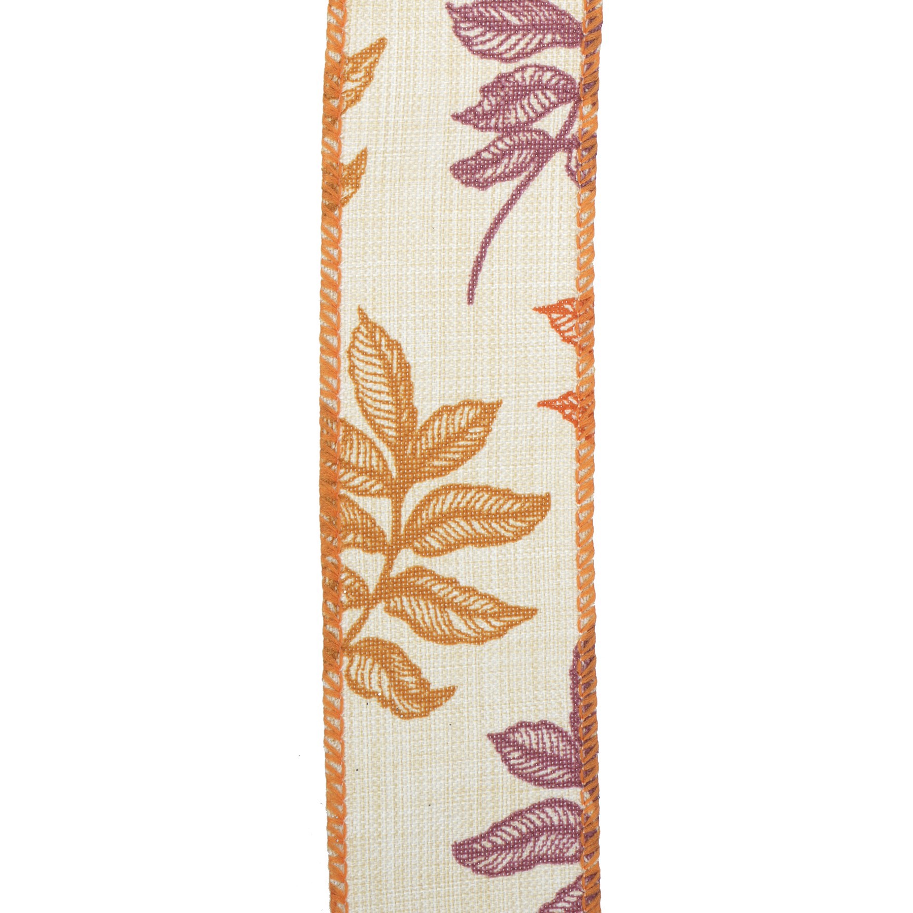 slide 3 of 3, 1.5" X 30ft. Purple & Orange Leaf Wired Ribbon By Celebrate It, 1.5 in x 30 ft