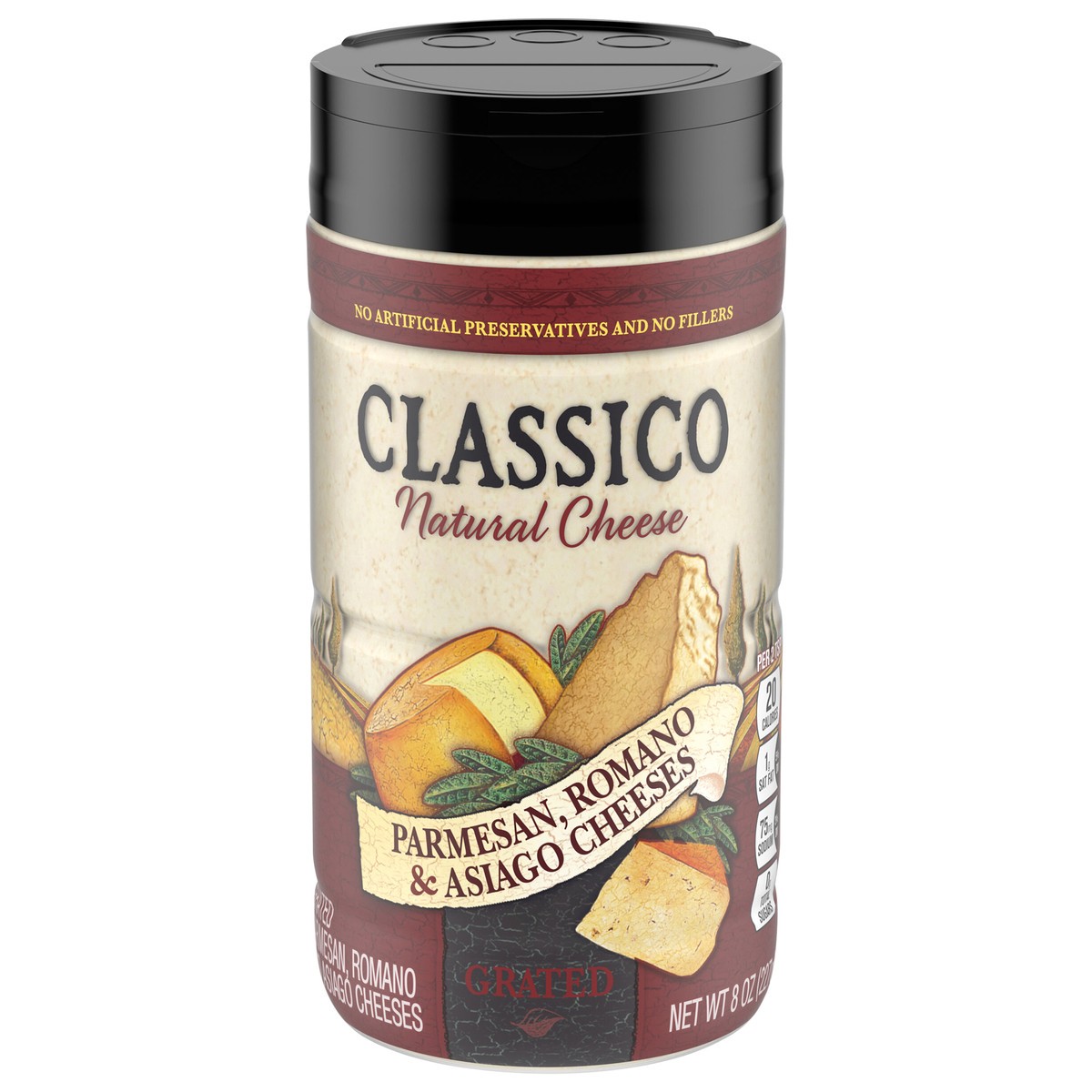 slide 1 of 13, Classico Parmesan, Romano & Asiago Grated Natural Cheese, 8 oz Shaker, 8 oz