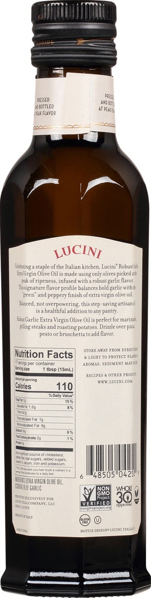 slide 3 of 14, Lucini Extra Virgin Olive Oil W/ Garlic, 8.5 fl oz