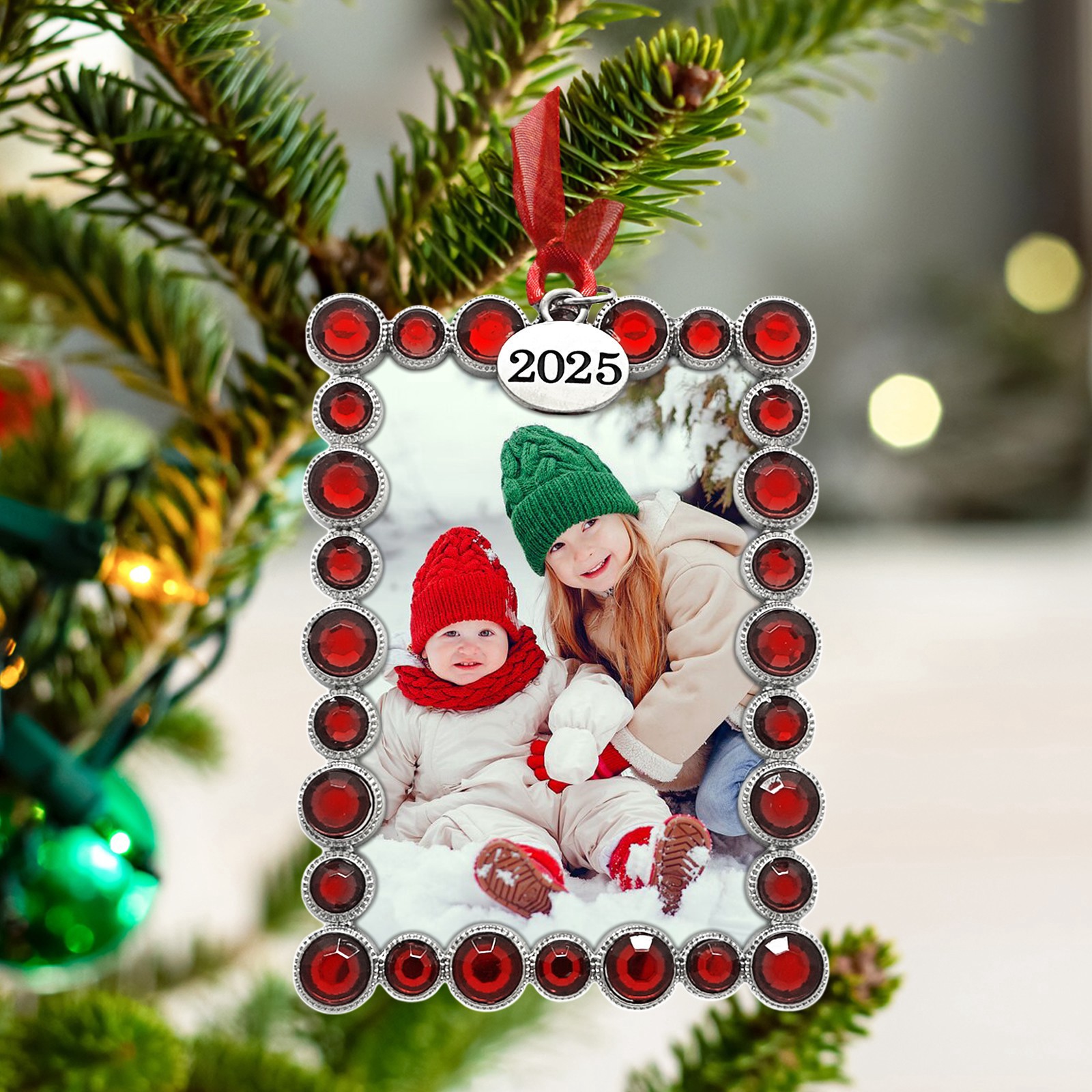 slide 3 of 3, 2" X 3" Silver & Red Jeweled Metal Ornament Frame By Studio Decor, 2 in x 3 in