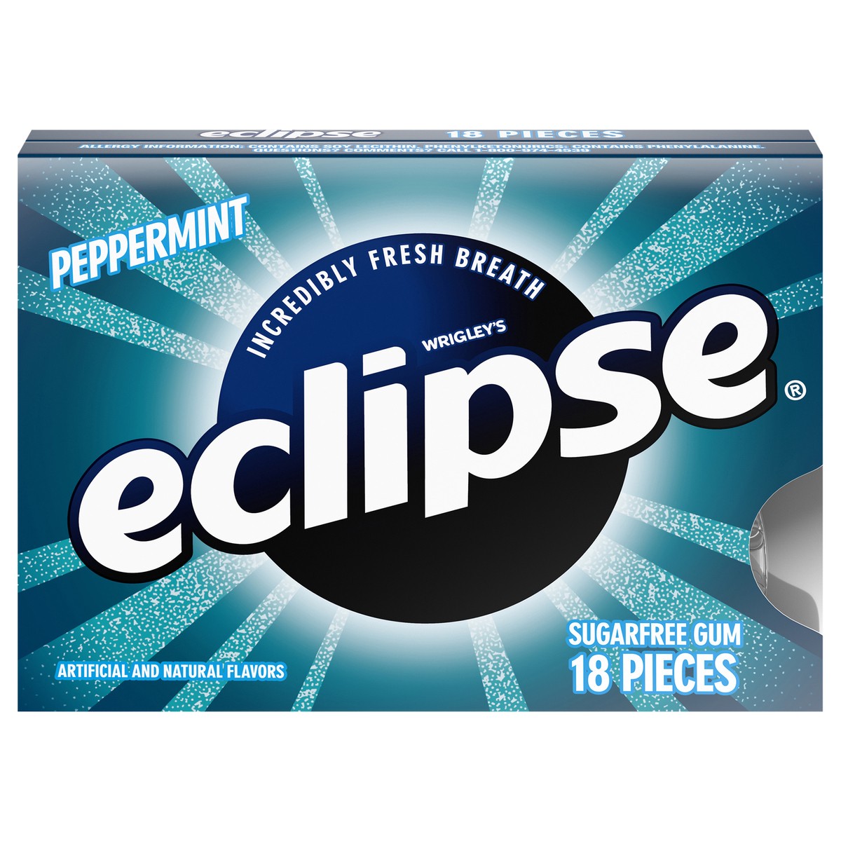 slide 1 of 6, ECLIPSE Peppermint Sugar Free Chewing Gum, Single Pack, 18 Piece, 18 pc