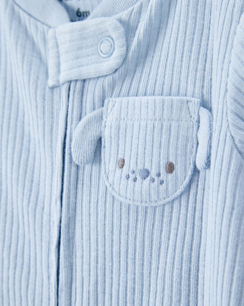 slide 3 of 3, Carter's Carters Baby Dog Pocket 2-Way Zip Ribbed Sleep & Play Pajamas - Blue Blue PRE, 1 ct