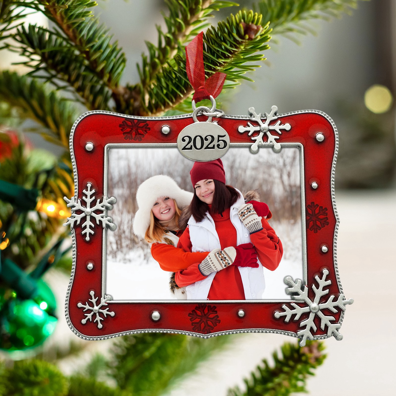slide 2 of 3, 2" X 2.5" Red & Silver Snowflake Metal Ornament Frame By Studio Decor, 2 in x 2.5 in