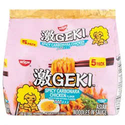 Nissin Geki Spicy Carbonara Chicken Flavor Asian Noodles in Sauce 5 - 3.88 oz Bags
