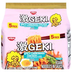 Nissin Geki Spicy Carbonara Chicken Flavor Asian Noodles in Sauce 5 - 3.88 oz Bags