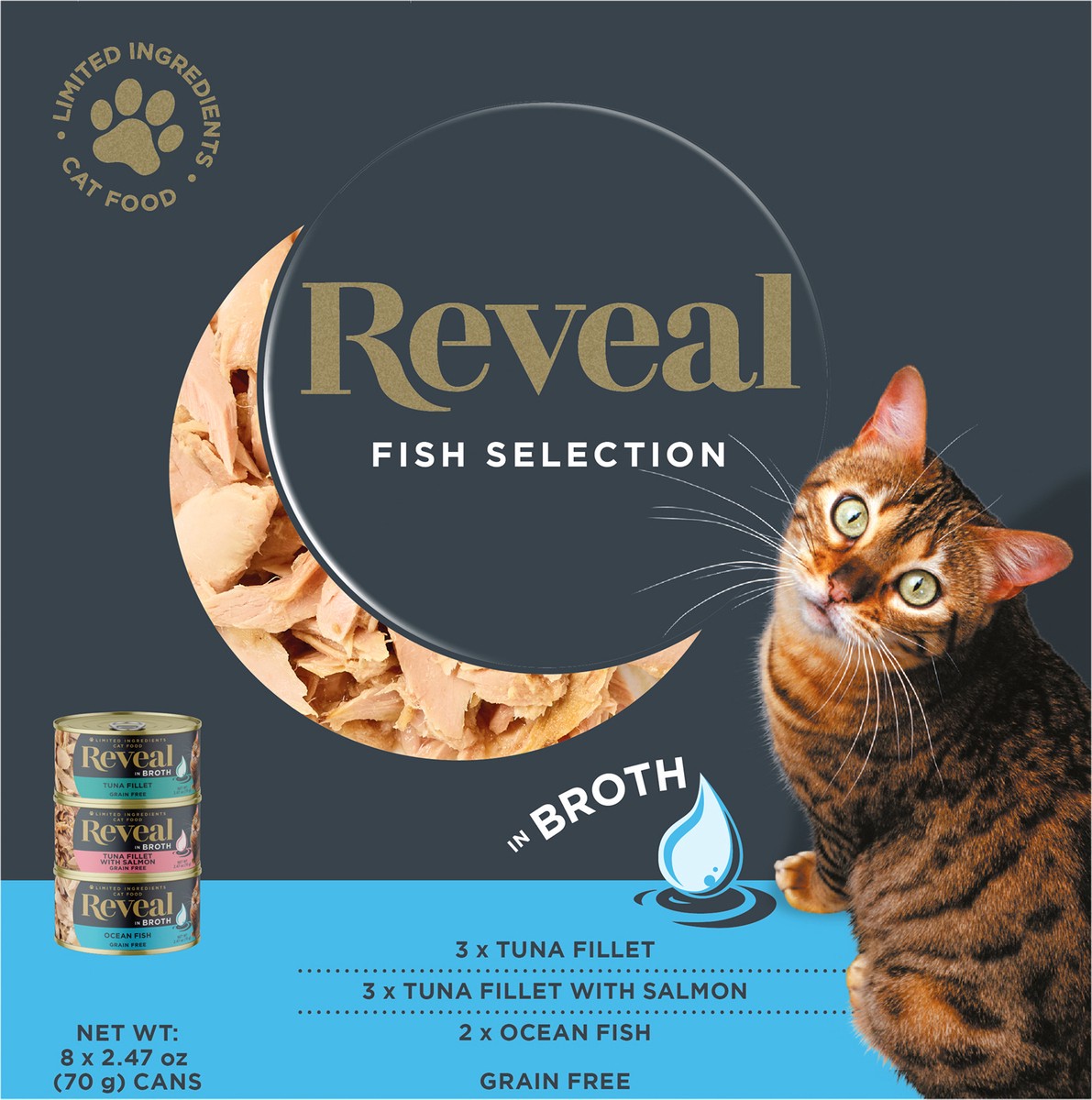 slide 7 of 12, Reveal Natural Wet Cat Food Fish Selection in Broth 8 x 2.47oz Cans, 8 ct