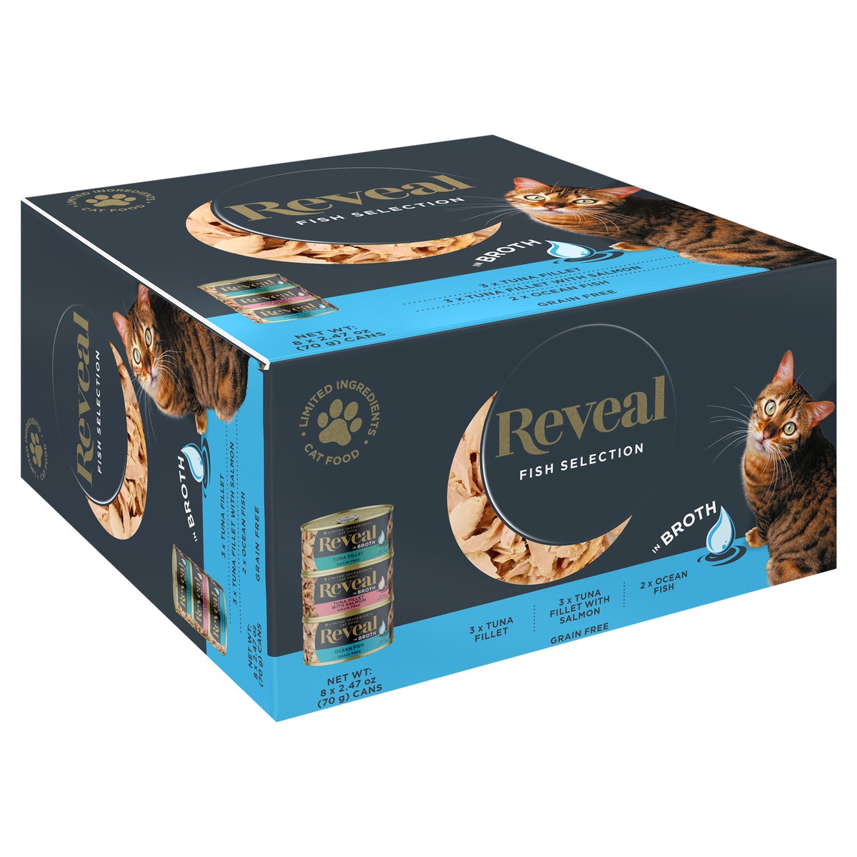 slide 2 of 12, Reveal Natural Wet Cat Food Fish Selection in Broth 8 x 2.47oz Cans, 8 ct