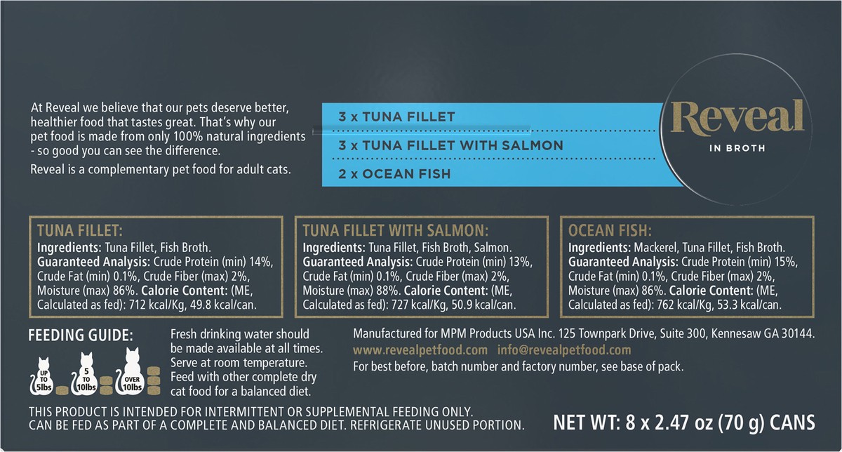 slide 5 of 12, Reveal Natural Wet Cat Food Fish Selection in Broth 8 x 2.47oz Cans, 8 ct
