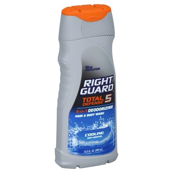 slide 1 of 1, Right Guard Total Defense 5-In-1 Deodorizing Hair & Body Wash, Chill, 13.5 fl oz