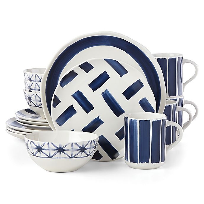 slide 1 of 8, Lenox Painted Elements Indigo Brushed Dinnerware Set, 16 ct