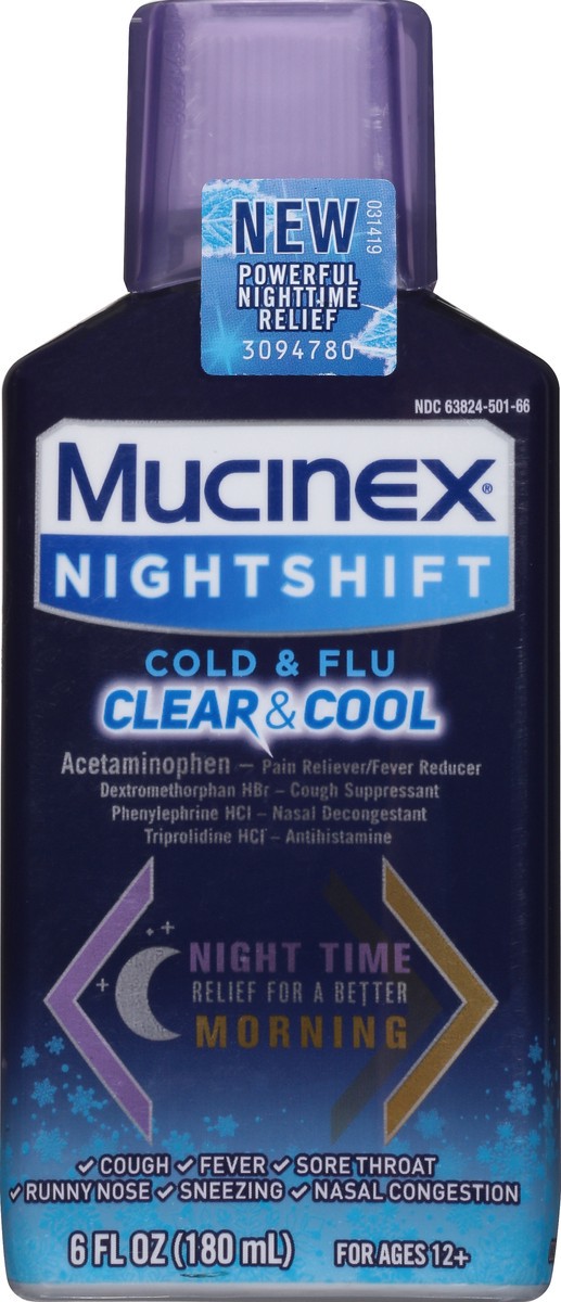 slide 4 of 9, Mucinex Nightshift Clear & Cool Cold & Flu 6 oz, 6 oz