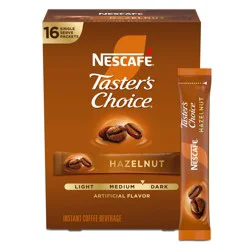 Nescafé NESCAFÉ Taster's Choice, Instant Coffee Packets, Hazelnut Flavored Coffee, 1 Box (16 Packets)