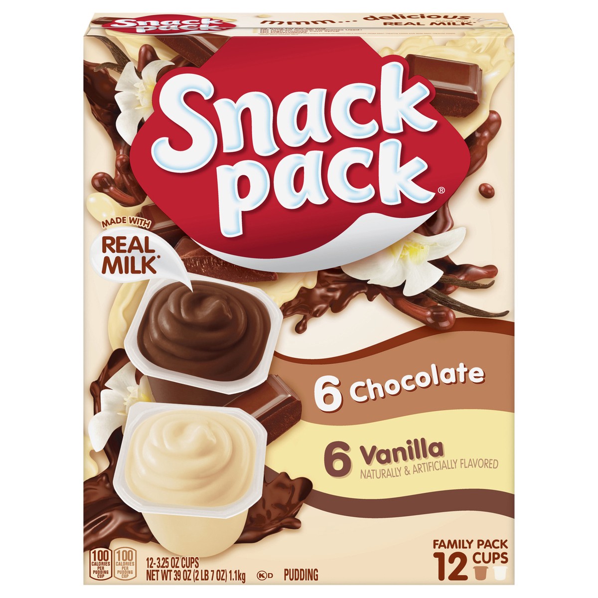 slide 1 of 5, Snack Pack Chocolate Pudding and Vanilla Pudding, 3.25 oz Pudding Cups, 12 Count Family Pack, 6 Pack, 12 ct