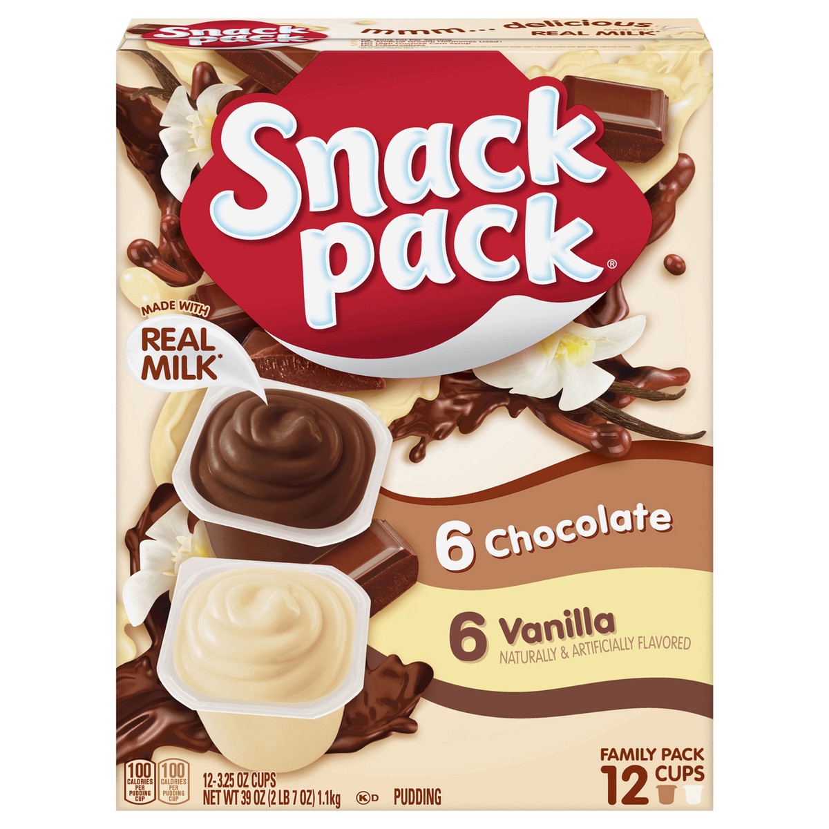 slide 1 of 5, Snack Pack Chocolate Pudding and Vanilla Pudding, 3.25 oz Pudding Cups, 12 Count Family Pack, 6 Pack, 12 ct