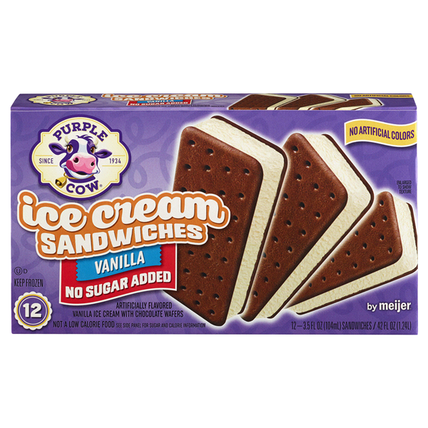 slide 1 of 1, Purple Cow No Sugar Added Vanilla Ice Cream Sandwiches, 38.4 oz