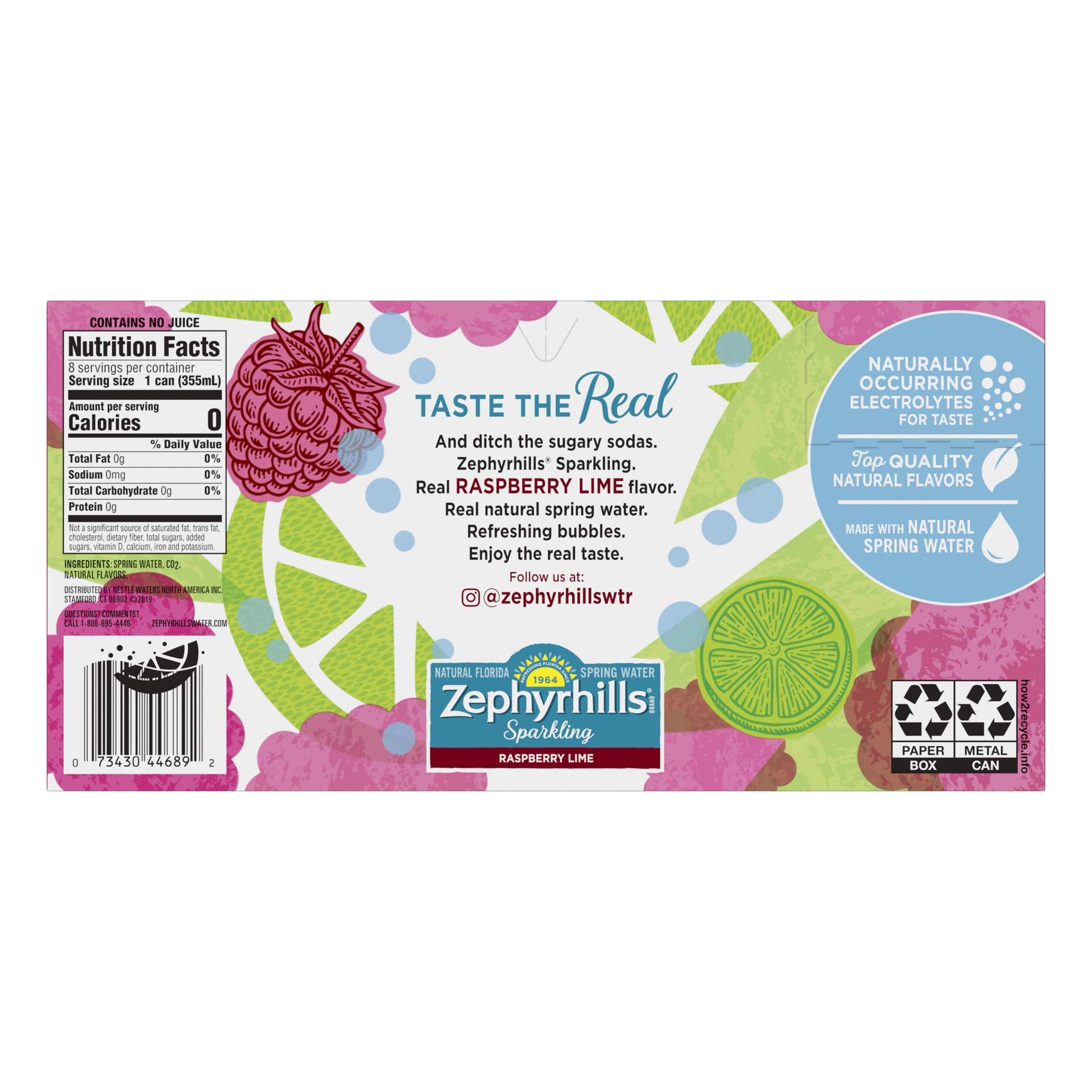 slide 5 of 5, Zephyrhills Sparkling Water, Raspberry Lime, 12 oz. Cans (8 Count), 12 oz