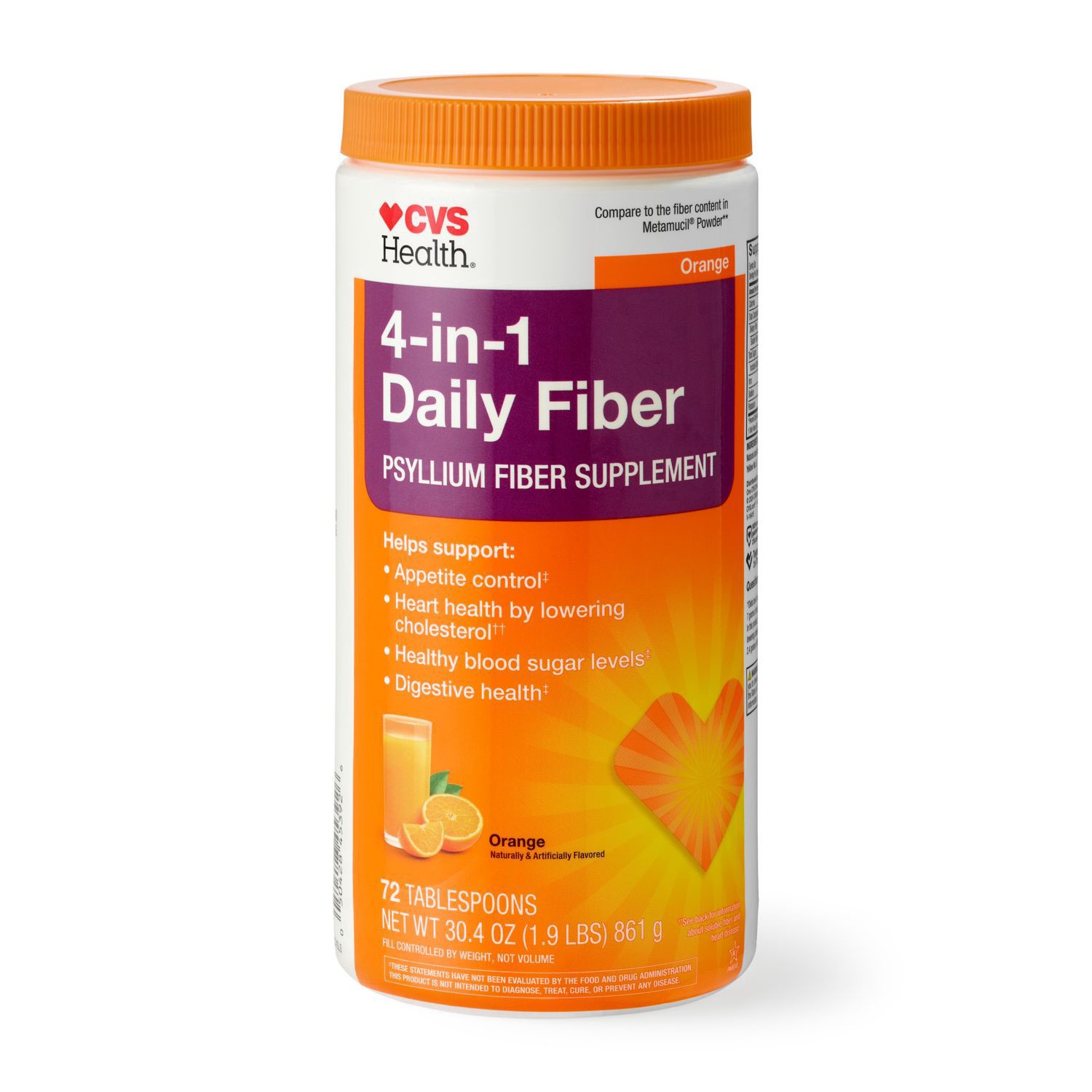 slide 1 of 1, Cvs Health Daily Fiber Smooth Dissolve With Sugar, Orange, 30.4 Oz, 30.4 oz