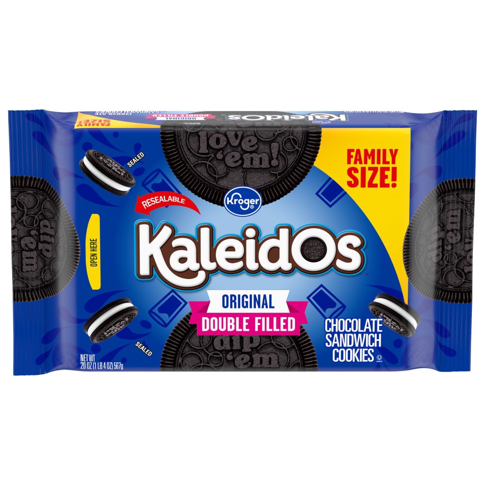 slide 1 of 1, Kroger Kaleidos Original Double Filled Chocolate Sandwich Cookies, 20 oz