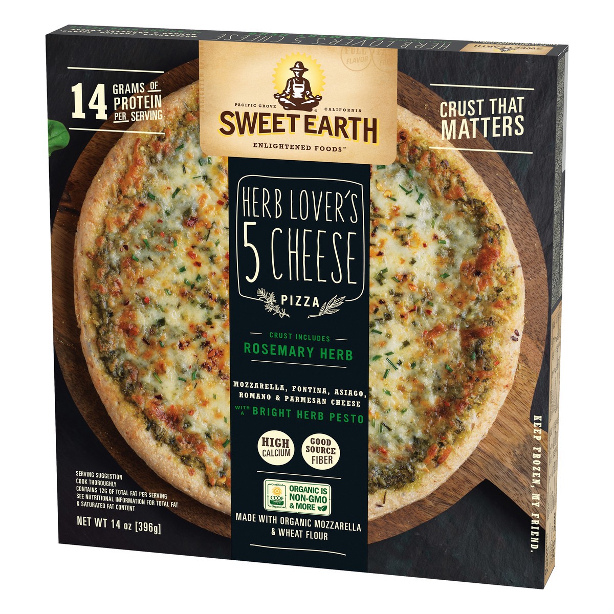 slide 3 of 10, Sweet Earth Herb Lovers 5 Cheese Pizza 14 oz, 14 oz