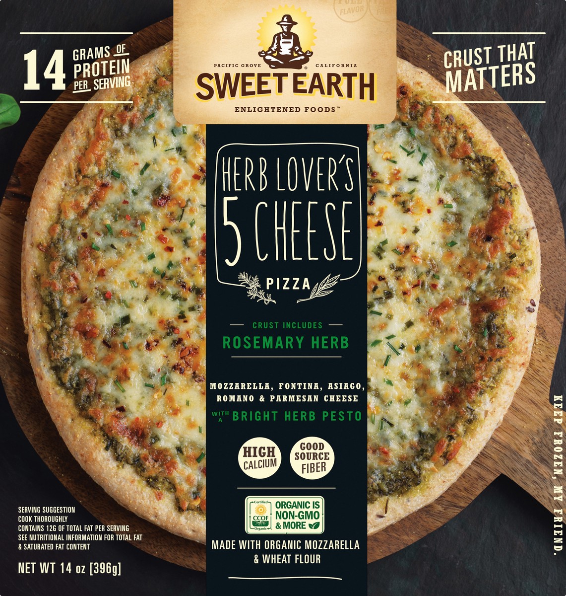 slide 9 of 10, Sweet Earth Herb Lovers 5 Cheese Pizza 14 oz, 14 oz