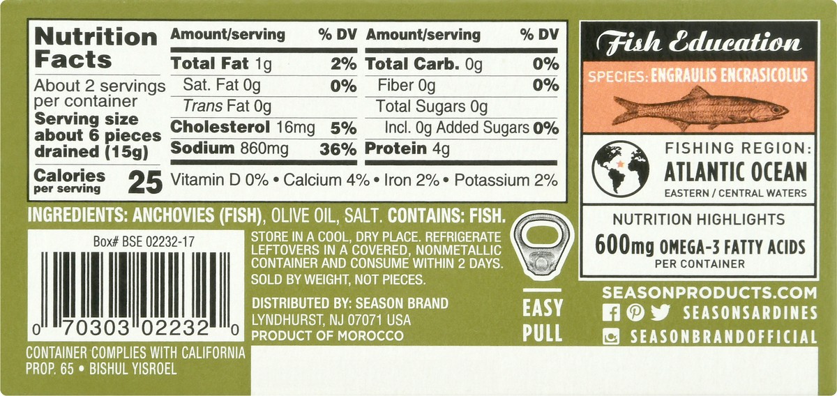slide 5 of 9, Season Anchovies in 100% Olive Oil 2 oz, 2 oz