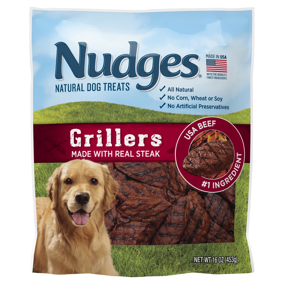 slide 1 of 5, Nudges Natural Dog Treats Grillers Made with Real Steak, 16 oz, 16 oz