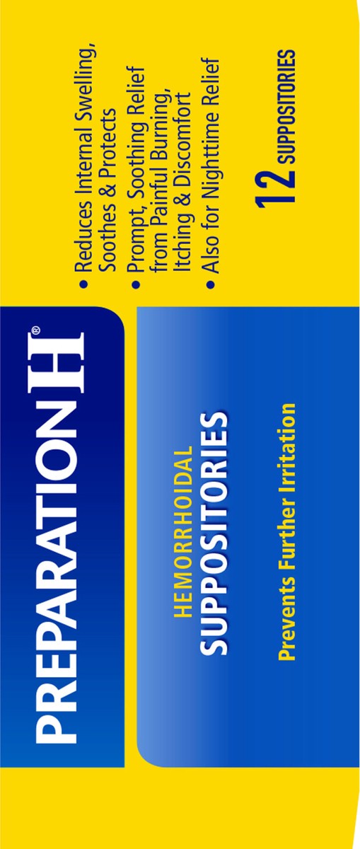 slide 3 of 12, PREPARATION H Hemorrhoid Symptom Treatment Suppositories, Burning, Itching and Discomfort Relief (12 Count), 12 ct