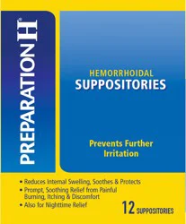 PREPARATION H Hemorrhoid Symptom Treatment Suppositories, Burning, Itching and Discomfort Relief (12 Count)