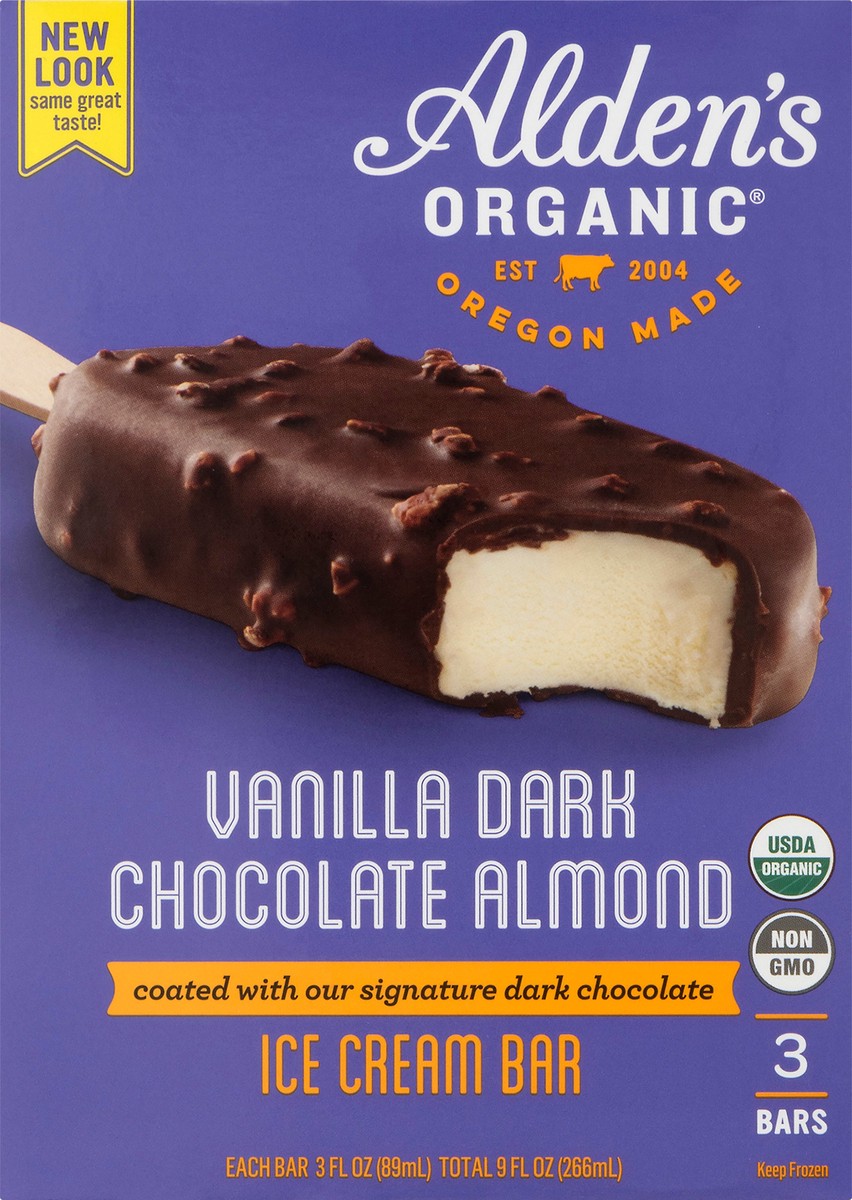 slide 1 of 1, Aldens Organic Organic Pure Delight Vanilla Dark Chocolate Almond Ice Cream Bars, 9 fl oz