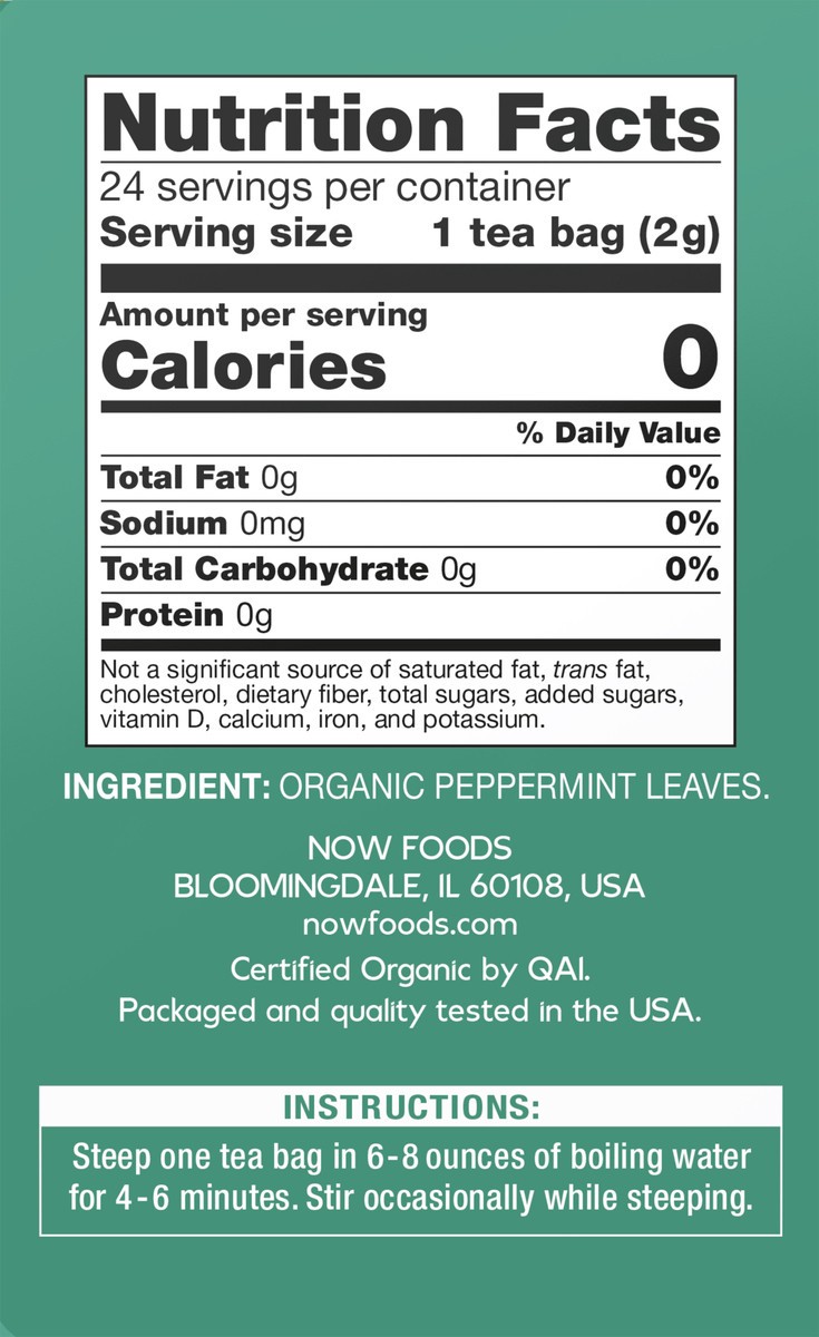 slide 2 of 8, NOW Peppermint Tea, Organic - 24 Tea Bags, 24 ct