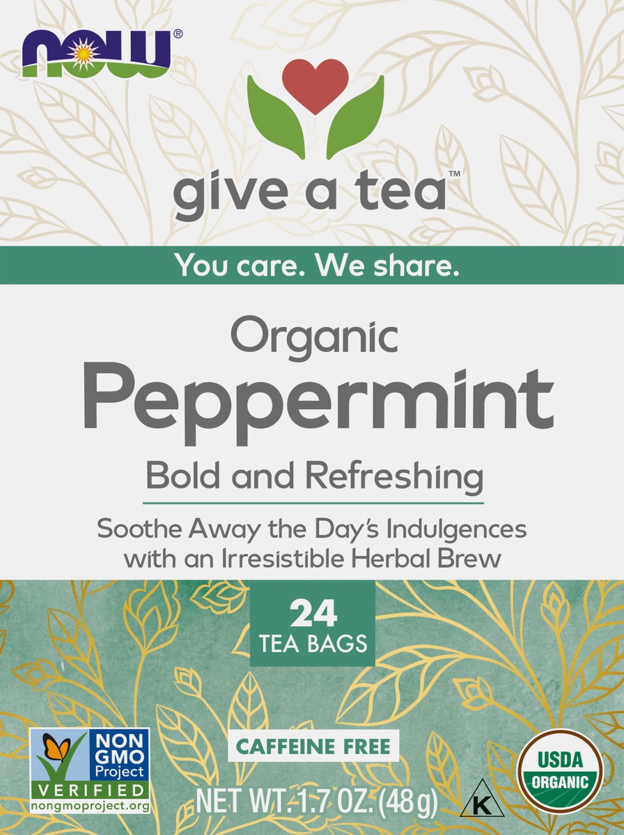 slide 7 of 8, NOW Peppermint Tea, Organic - 24 Tea Bags, 24 ct