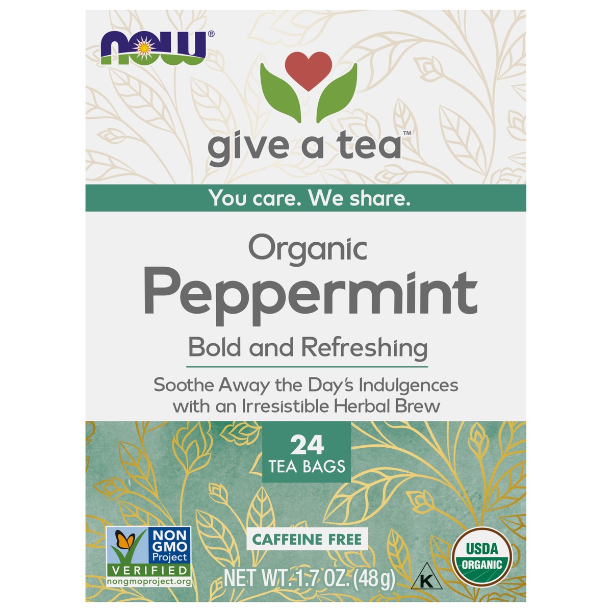 slide 1 of 8, NOW Peppermint Tea, Organic - 24 Tea Bags, 24 ct