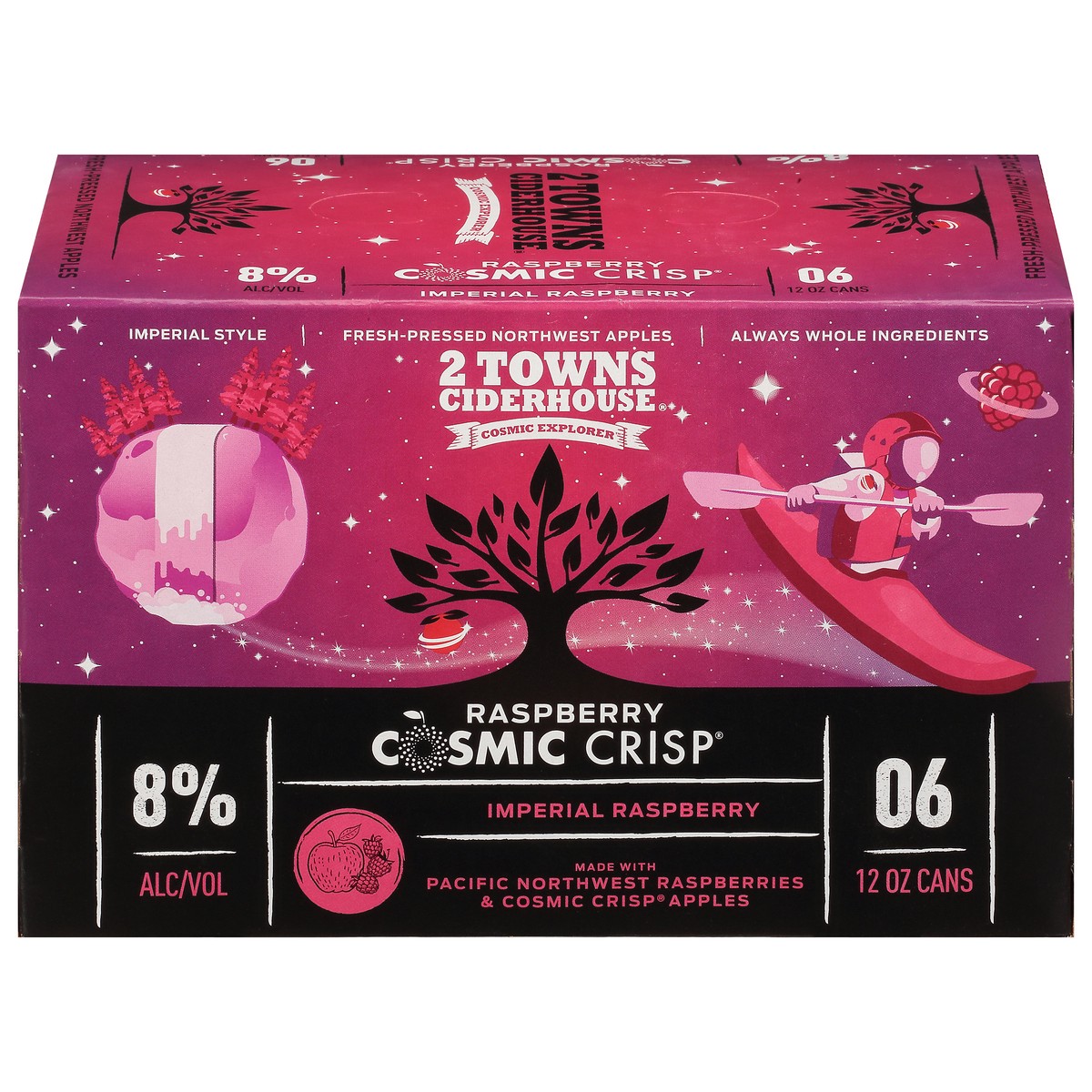 slide 1 of 2, 2 Towns Ciderhouse Raspberry Cosmic Crisp Imperial Cider 6-12 Oz Cans, 6 ct