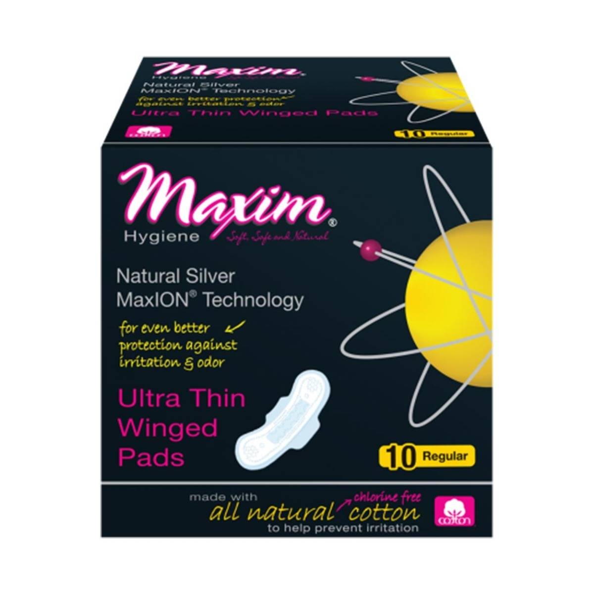 slide 1 of 1, Maxim Hygiene Ultra Thin Winged Reg, 10 ct