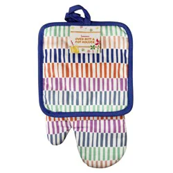 Meijer Corporate Seasonal Mcs Summer Irregular Stripes Oven Mitt & Pot Holder Set, 7 In X 13 In & 8 In X 8 In