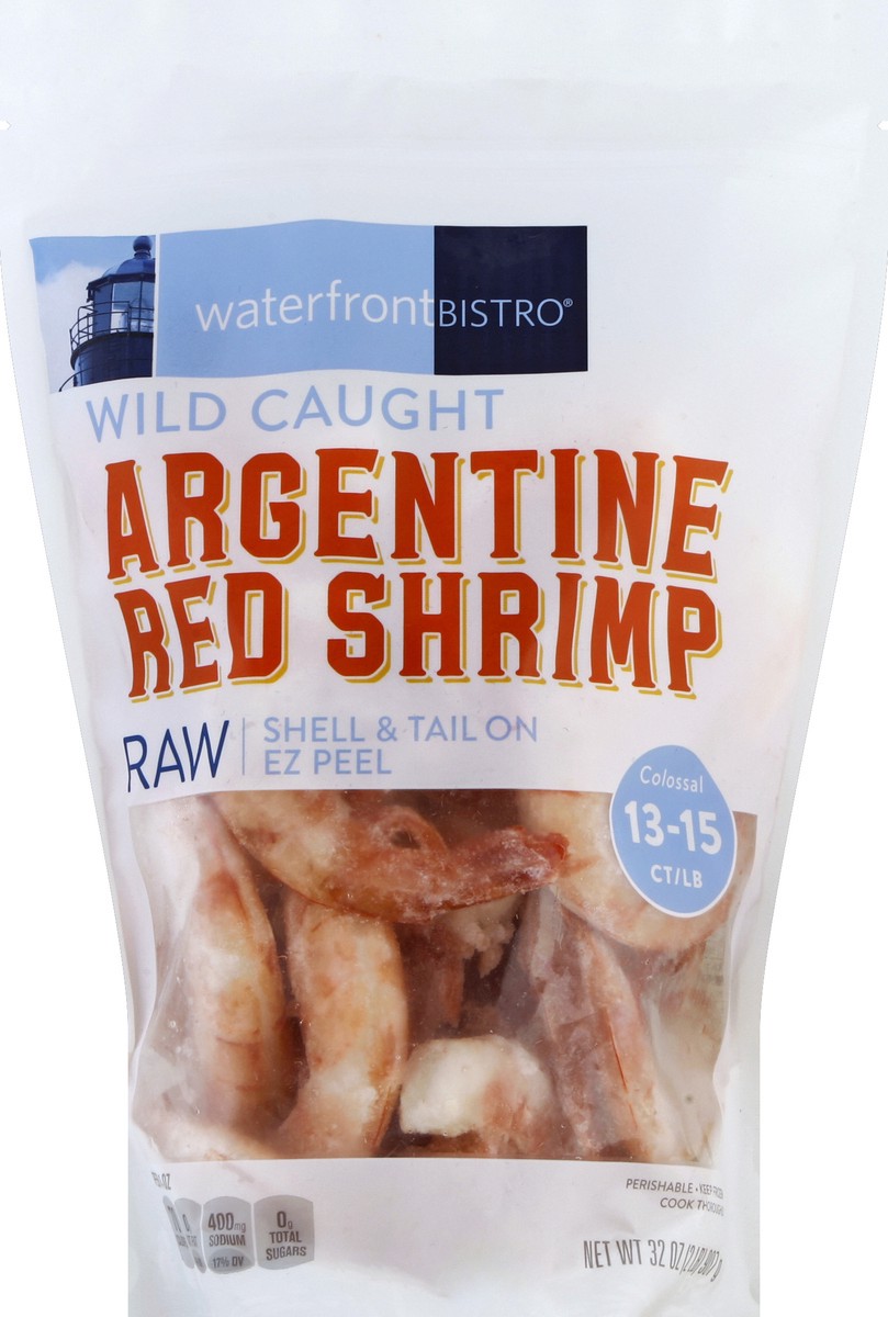 slide 1 of 1, waterfront BISTRO Shrimp Argentine Red Raw Wild Caught Shell & Tail On 13 To 15 Count - 32 Oz, 32 oz