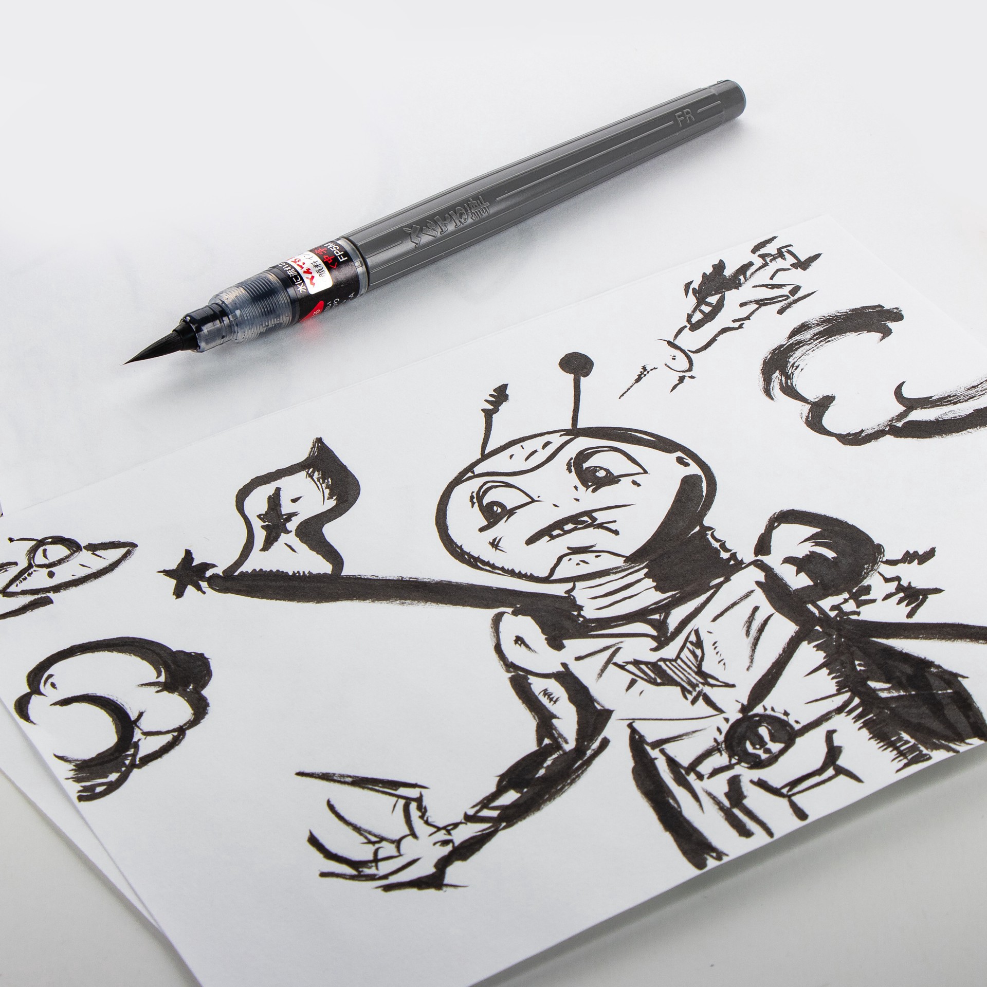 slide 2 of 7, Pentel Arts Color Brush Black Pigment Ink Pen, MED