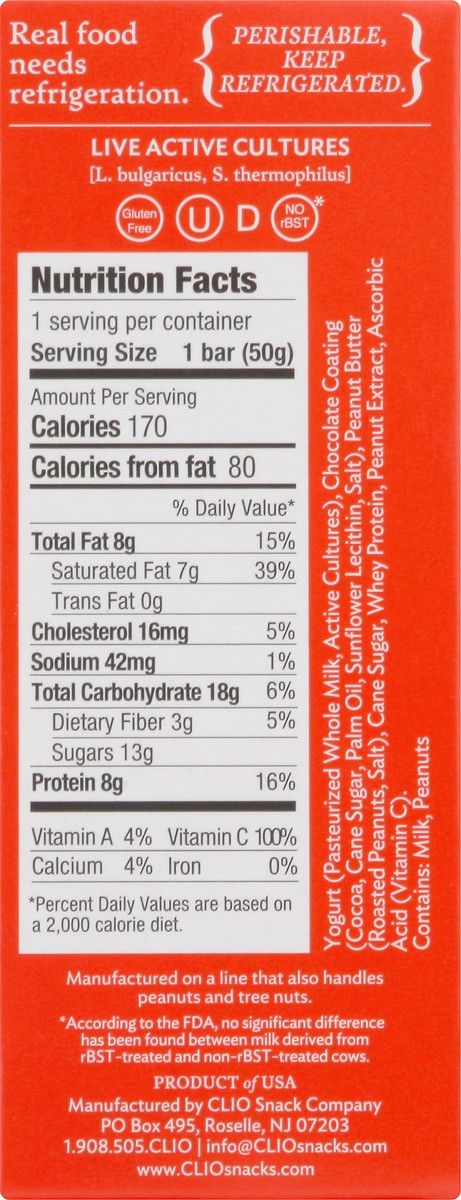 slide 4 of 8, Clio Peanut Butter Greek Yogurt Bars, 1.76 oz