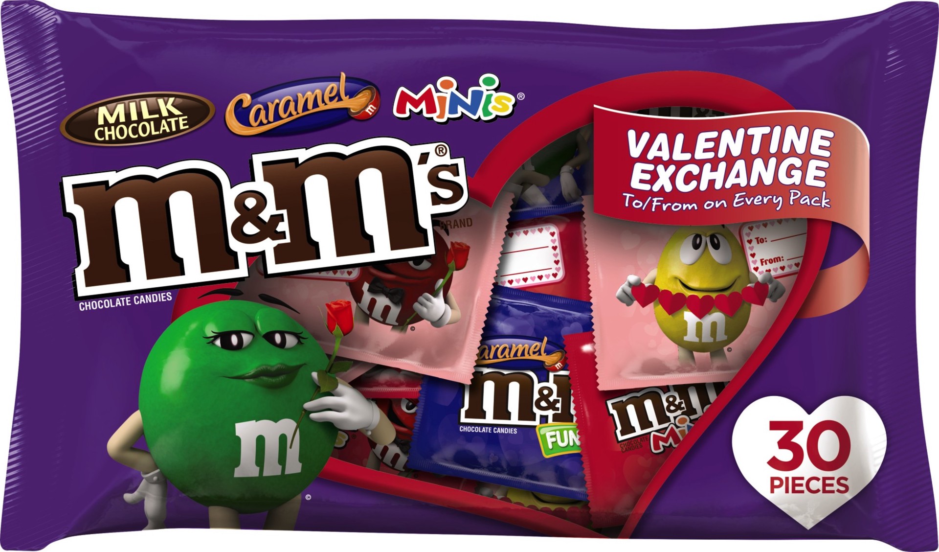 slide 1 of 6, M&M's Valentine's Variety Chocolate Fun Size Candy Bag, 16.1 oz 30-Count, 16.1 oz