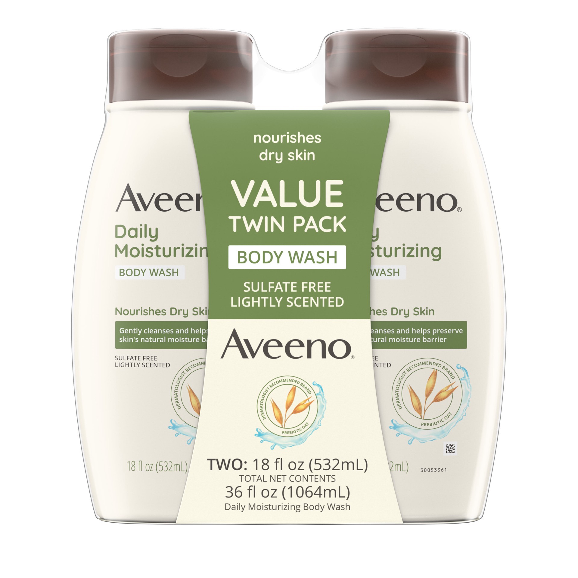 slide 9 of 9, Aveeno Daily Moisturizing Prebiotic Oat Body Wash, 2 x 18 Fl. Oz, 2 ct