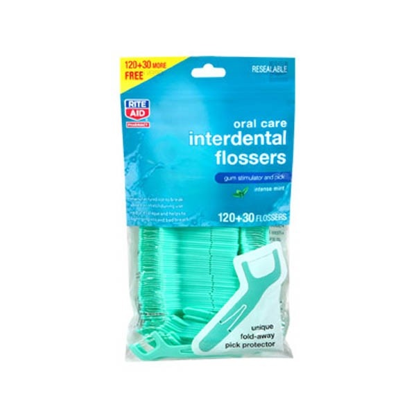 slide 1 of 1, Rite Aid Interdental Flossers, Mint, 150 ct