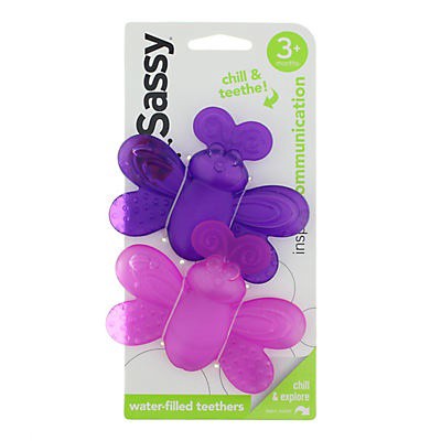 slide 1 of 3, Sassy Water-Filled Teethers, 3+ M - Assorted Colors, 2 ct