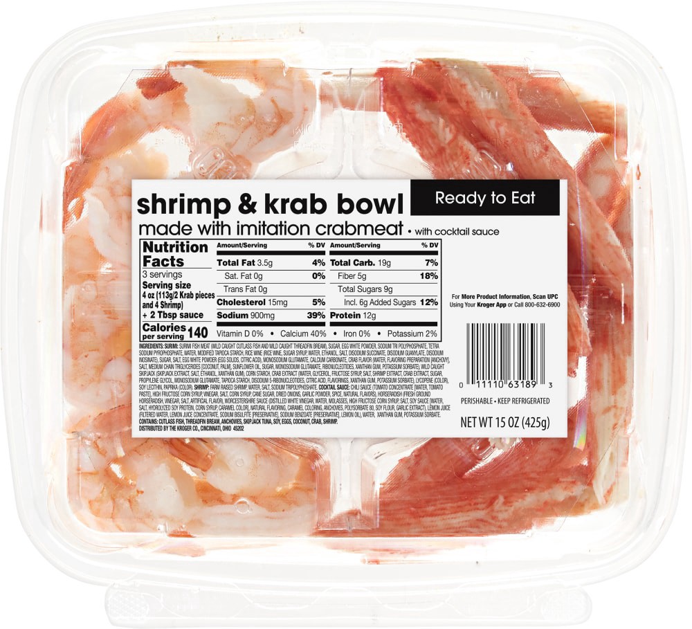 slide 3 of 3, Kroger Shrimp & Krab Bowl W/ Cocktail Sauce, 15 oz