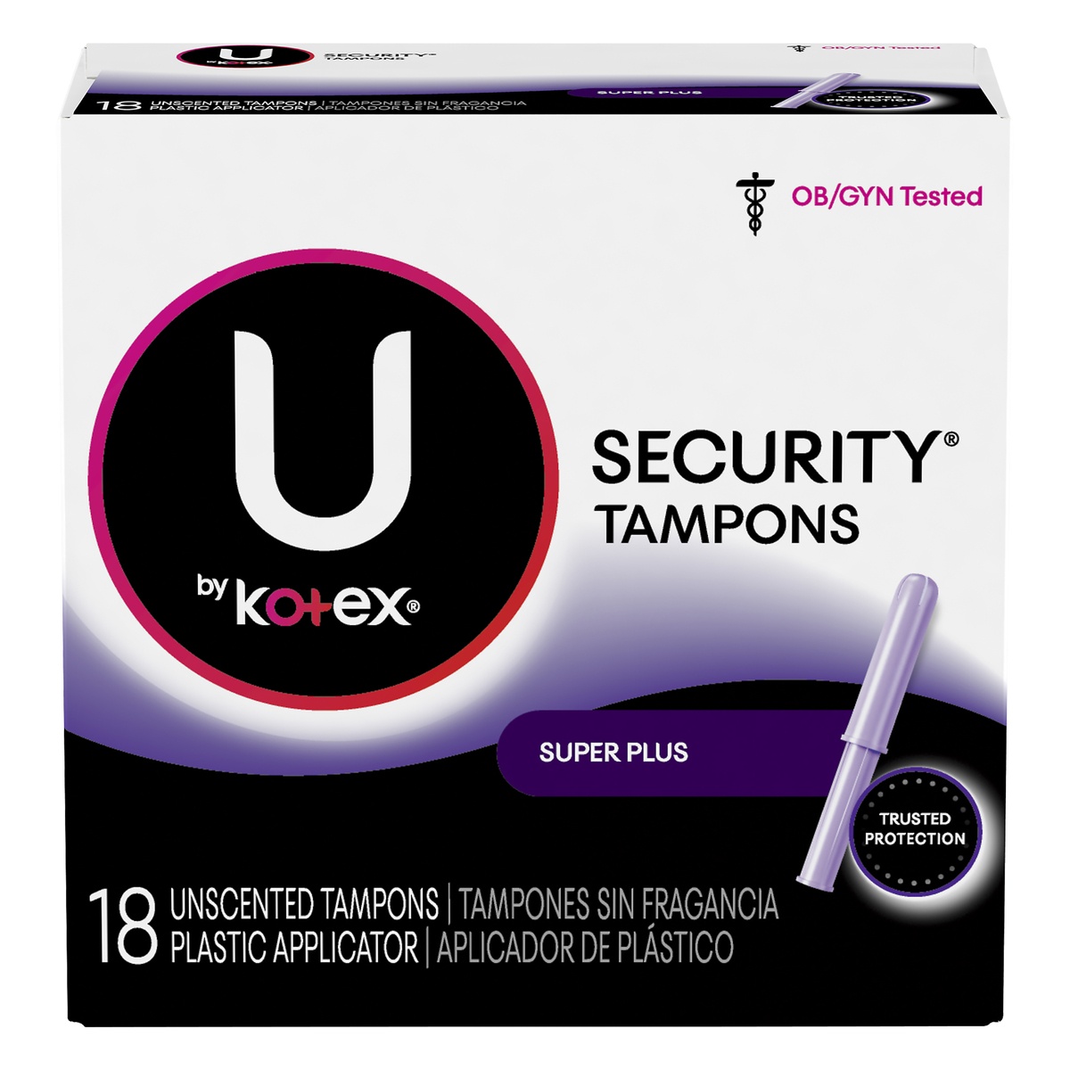 slide 1 of 3, U by Kotex Tampons Security - Plastic Super Plus Unscented, 18 ct