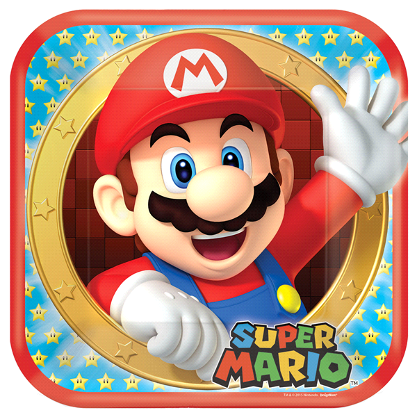 slide 1 of 1, Mario Super Mario Square Disposable Plates, 8 ct