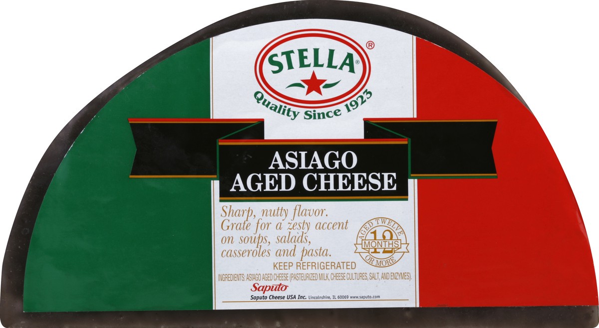 slide 3 of 5, Stella Stella Asiago Aged Half Wheel Black Wax Cheese, per lb